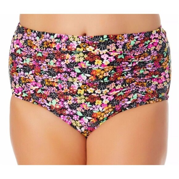 CALIFORNIA Waves Trendy Plus Size Ditsy-Print High-Waist Bikini Bottoms. Size 18 - Picture 3 of 6